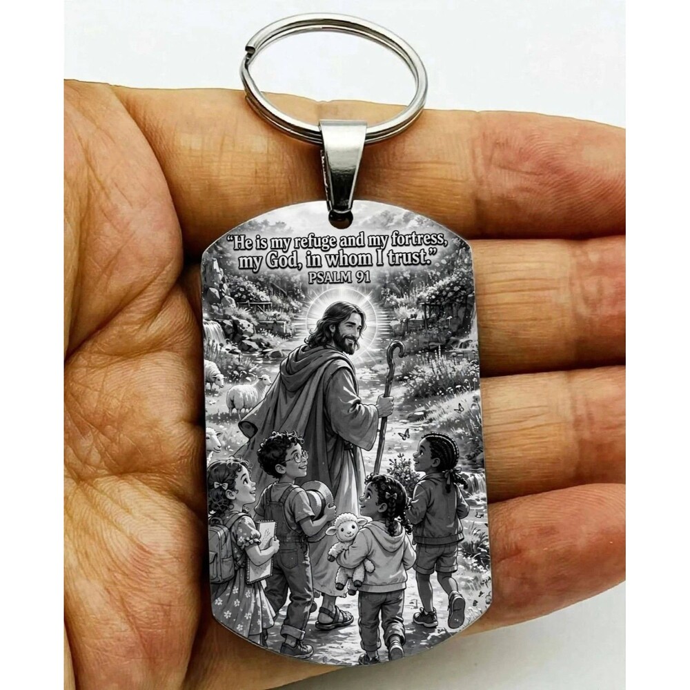 Psalm 91  God Lord Jesus Christ Stainless Keychain Reminder Faith Bless